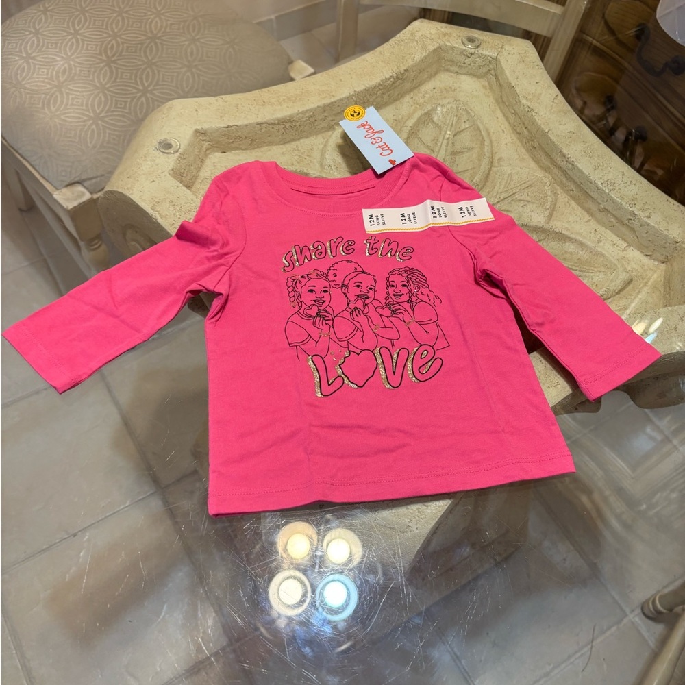 Cat & Jack Pink Long Sleeve Tee with Graphic Design